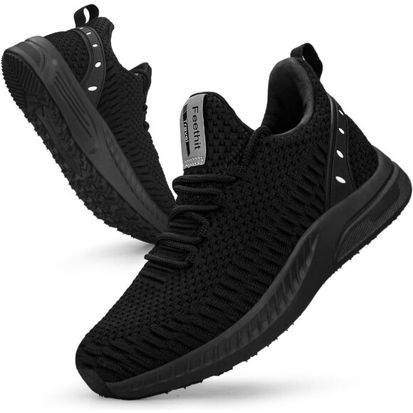 Women’s Tennis Running Shoes Lightweight Sneakers for Travel & Gym Black - Picture 1 of 6